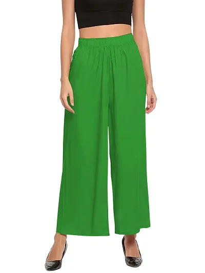 SUPRYIA Fashion Women's Rayon Solid Regular Fit Palazzos Free g1-Palazzo_Green_Free