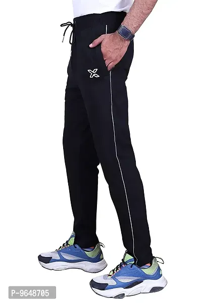 Comfortable Cotton Black Regular Fit Side Piping Track Pant For Men