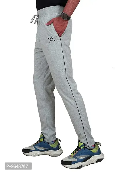 Comfortable Cotton Grey Regular Fit Side Piping Track Pant For Men