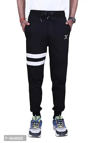 Comfortable Cotton Black Regular Fit Striped Track Pant For Men With Ribbed Hems