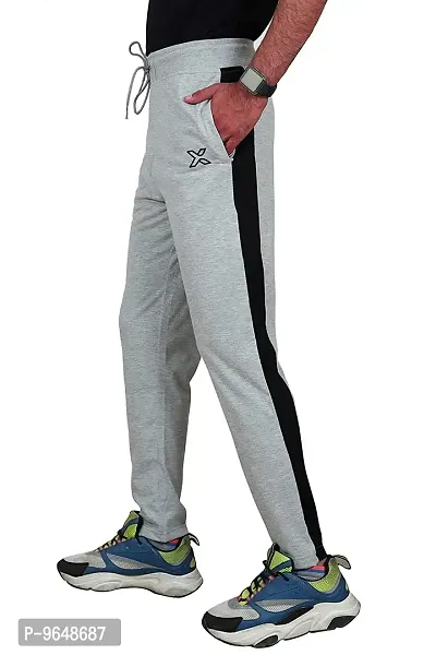Comfortable Cotton Grey Regular Fit Side Stripe Track Pant For Men