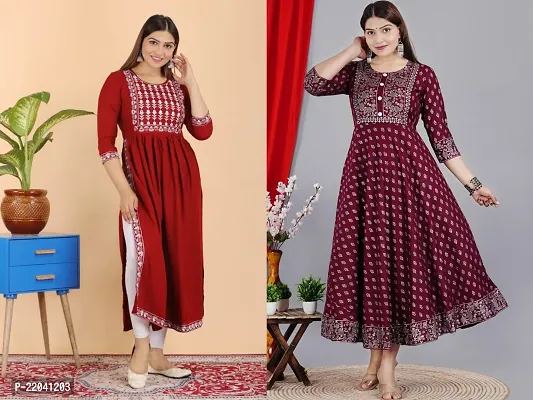 Stylish Fancy Designer Rayon Kurta For Women Pack Of 2