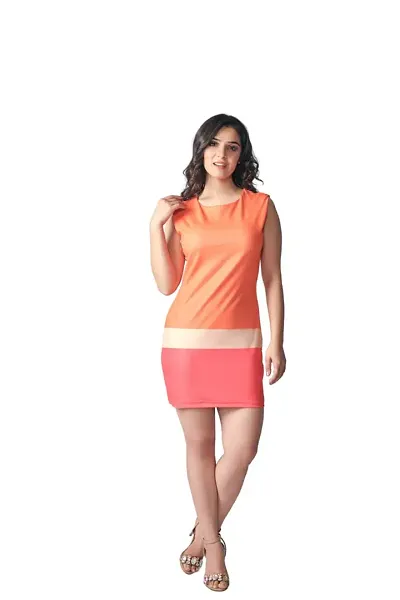 belfry Ethnic Ware Women's Lycra Cowl Neck Short Sleeve A-Line Western Dress (Orange) Modal NO:-B-Dress-$Parent