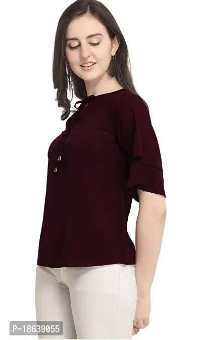 Women's Relaxed Fit Puff Sleeve Key Hole Neck Top-thumb2