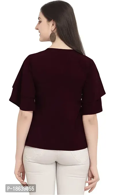 Women's Relaxed Fit Puff Sleeve Key Hole Neck Top-thumb3