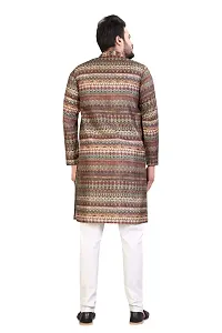 Kurta for Men Cotton Blend Long Abstract Printed Straight Fit (Brown)-thumb3