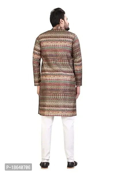 Kurta for Men Cotton Blend Long Abstract Printed Straight Fit (Brown)-thumb4