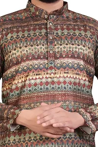 Kurta for Men Cotton Blend Long Abstract Printed Straight Fit (Brown)-thumb4