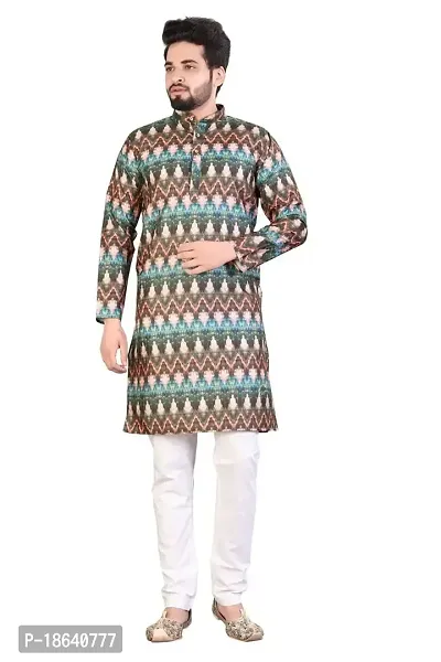 Kurta for Men Cotton Blend Long Abstract Printed Straight Fit (Charcoal Color)