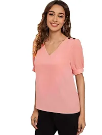 Falu Enterprise Women's Puff Sleeve Round High Neck Top Balloon Bishop Sleeve Elegant Casual Tee-thumb3