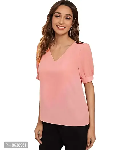 Falu Enterprise Women's Puff Sleeve Round High Neck Top Balloon Bishop Sleeve Elegant Casual Tee-thumb4