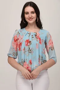 Falu Enterprise Full Sleeves Georgette Blouson Top for Woman Blue-thumb3