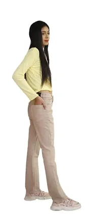 Womens Solid Cotton Lycra Blend Bootleg Fit Jeans Cream-thumb1