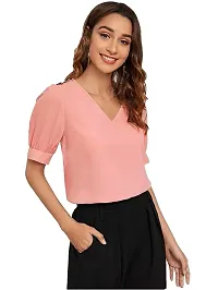 Falu Enterprise Women's Puff Sleeve Round High Neck Top Balloon Bishop Sleeve Elegant Casual Tee-thumb3