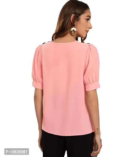 Falu Enterprise Women's Puff Sleeve Round High Neck Top Balloon Bishop Sleeve Elegant Casual Tee-thumb2