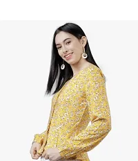 Falu EnterpriseWomen's Full Sleeve Deep V Neck Casual Peplum Wrap Blouse Top Yellow-thumb1