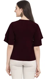 Women's Relaxed Fit Puff Sleeve Key Hole Neck Top-thumb2