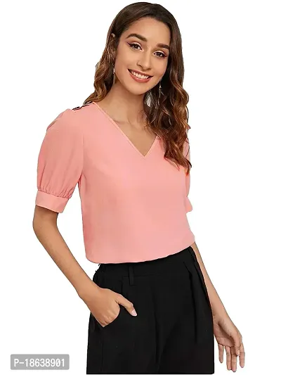 Falu Enterprise Women's Puff Sleeve Round High Neck Top Balloon Bishop Sleeve Elegant Casual Tee-thumb3