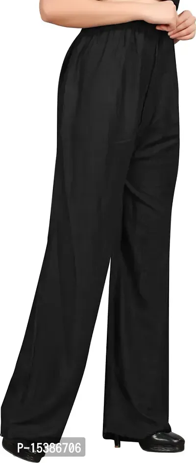 Elegant Black Polycotton Solid Palazzos For Women-thumb2