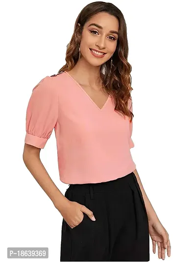 Falu Enterprise Women's Puff Sleeve Round High Neck Top Balloon Bishop Sleeve Elegant Casual Tee-thumb4