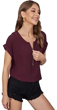 Falu Enterprise Women's Stretchable Fabric Solid Regular V Neck Top-thumb3