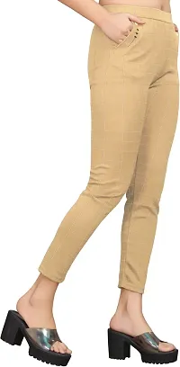 Stylish Beige Cotton Lycra Solid Jeggings For Women-thumb2
