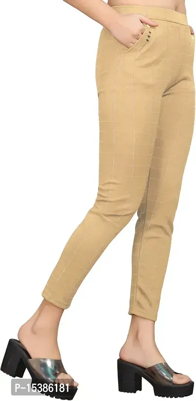 Stylish Beige Cotton Lycra Solid Jeggings For Women-thumb3