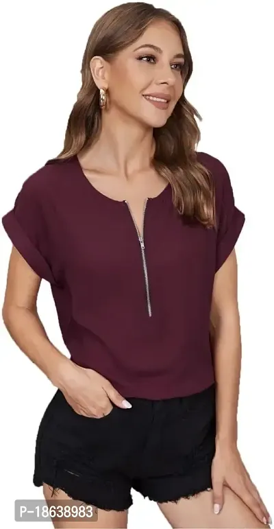 Falu Enterprise Women's Stretchable Fabric Solid Regular V Neck Top-thumb1