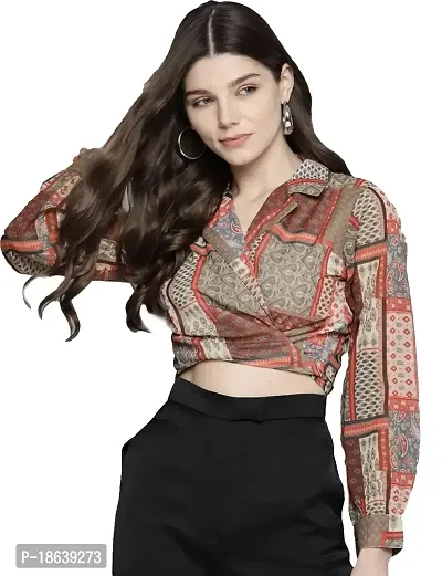 Falu Enterprise Women Printed Georgette Blouson Crop Top-thumb0