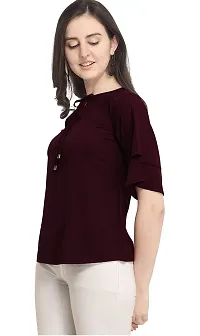 Women's Relaxed Fit Puff Sleeve Key Hole Neck Top-thumb1