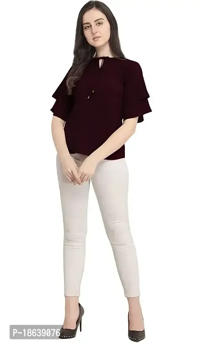 Women's Relaxed Fit Puff Sleeve Key Hole Neck Top