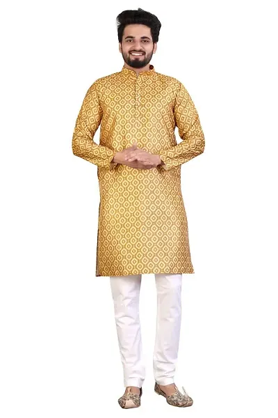 Kurta for Men Blend Long Abstract Straight Fit (Peach)