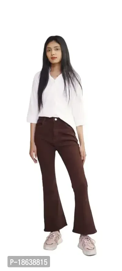 Women's Bellbottom Denim Jeans Regular Fit Casual Wear/Office Wear Brown-thumb0