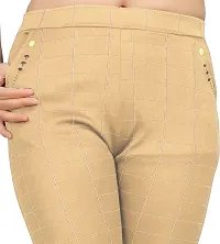 Stylish Beige Cotton Lycra Solid Jeggings For Women-thumb1