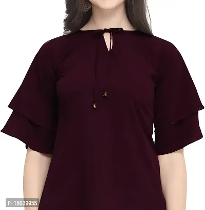 Women's Relaxed Fit Puff Sleeve Key Hole Neck Top-thumb4