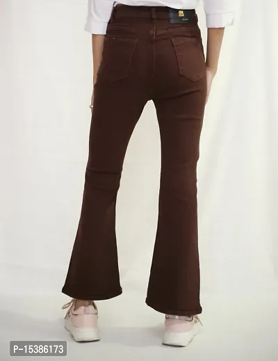 Stylish Brown Denim Lycra Solid Jeans For Women-thumb2