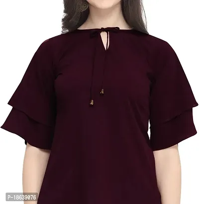 Women's Relaxed Fit Puff Sleeve Key Hole Neck Top-thumb4