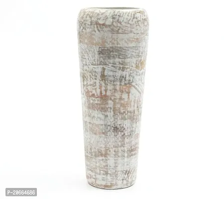 DESIGNER LIBRARY- Ivory Flower Vase Decorative Flower Pot Made by Mango Wood | Colour- White Antique | Large Size - 7.5 X 18.5 inch