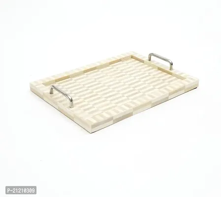 The Designer Library -Handcrafted Checkered Serving Tray Made with Faux Wood  Resin (Colour - Ivory) (Small Size:-14.45X 11X 2.5 Inches,) (Pack of 2).-thumb0
