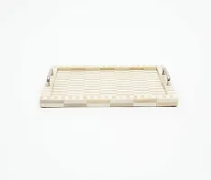 The Designer Library -Handcrafted Checkered Serving Tray Made with Faux Wood  Resin (Colour - Ivory) (Small Size:-14.45X 11X 2.5 Inches,) (Pack of 2).-thumb3