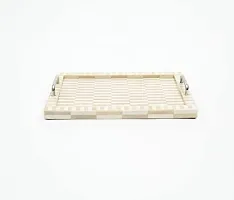 The Designer Library -Handcrafted Checkered Serving Tray Made with Faux Wood  Resin (Colour - Ivory) (Small Size:-14.45X 11X 2.5 Inches,) (Pack of 2).-thumb4