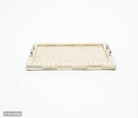 The Designer Library -Handcrafted Checkered Serving Tray Made with Faux Wood  Resin (Colour - Ivory) (Small Size:-14.45X 11X 2.5 Inches,) (Pack of 2).-thumb5