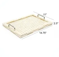 The Designer Library -Handcrafted Checkered Serving Tray Made with Faux Wood  Resin (Colour - Ivory) (Small Size:-14.45X 11X 2.5 Inches,) (Pack of 2).-thumb1