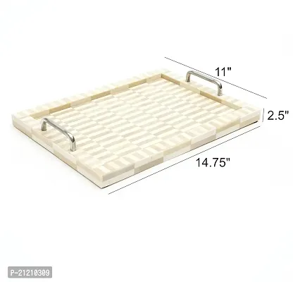 The Designer Library -Handcrafted Checkered Serving Tray Made with Faux Wood  Resin (Colour - Ivory) (Small Size:-14.45X 11X 2.5 Inches,) (Pack of 2).-thumb2