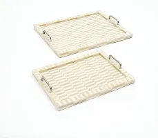 The Designer Library -Handcrafted Checkered Serving Tray Made with Faux Wood  Resin (Colour - Ivory) (Small Size:-14.45X 11X 2.5 Inches,) (Pack of 2).-thumb2