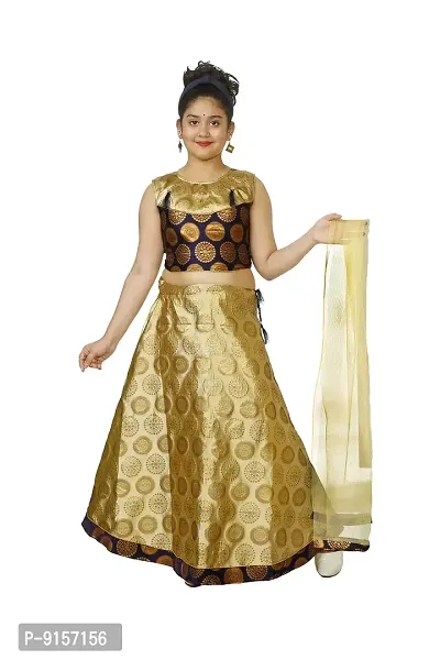 YAYAVAR Girl's Printed Art Silk Full Stitched Ethnic Lehenga Choli and Dupatta Set-thumb3