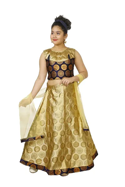 YAYAVAR Girl's Art Silk Full Stitched Ethnic Lehenga Choli and Dupatta Set