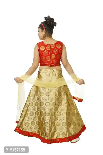 YAYAVAR Girl's Printed Art Silk Full Stitched Ethnic Lehenga Choli and Dupatta Set-thumb4