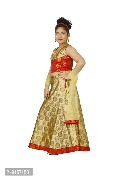 YAYAVAR Girl's Printed Art Silk Full Stitched Ethnic Lehenga Choli and Dupatta Set-thumb2