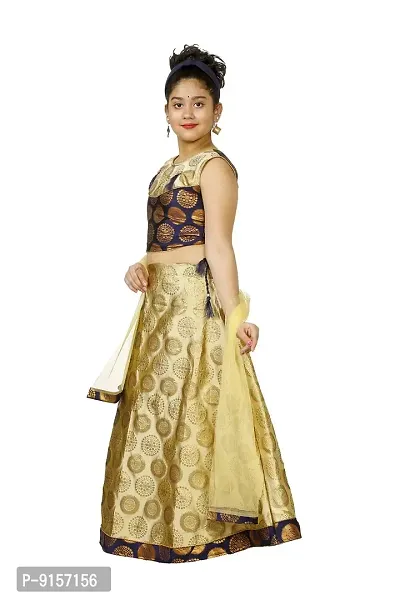 YAYAVAR Girl's Printed Art Silk Full Stitched Ethnic Lehenga Choli and Dupatta Set-thumb2